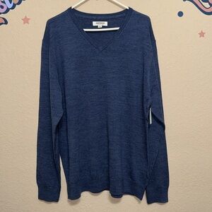 GOODTHREADS Mens Pullover V-neck Sweater Blue Heathered 100% Merino Wool
